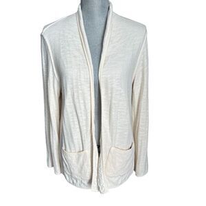 Eileen Fisher Cardigan Sweater Womens Medium Ivory 100% Organic Cotton Pockets